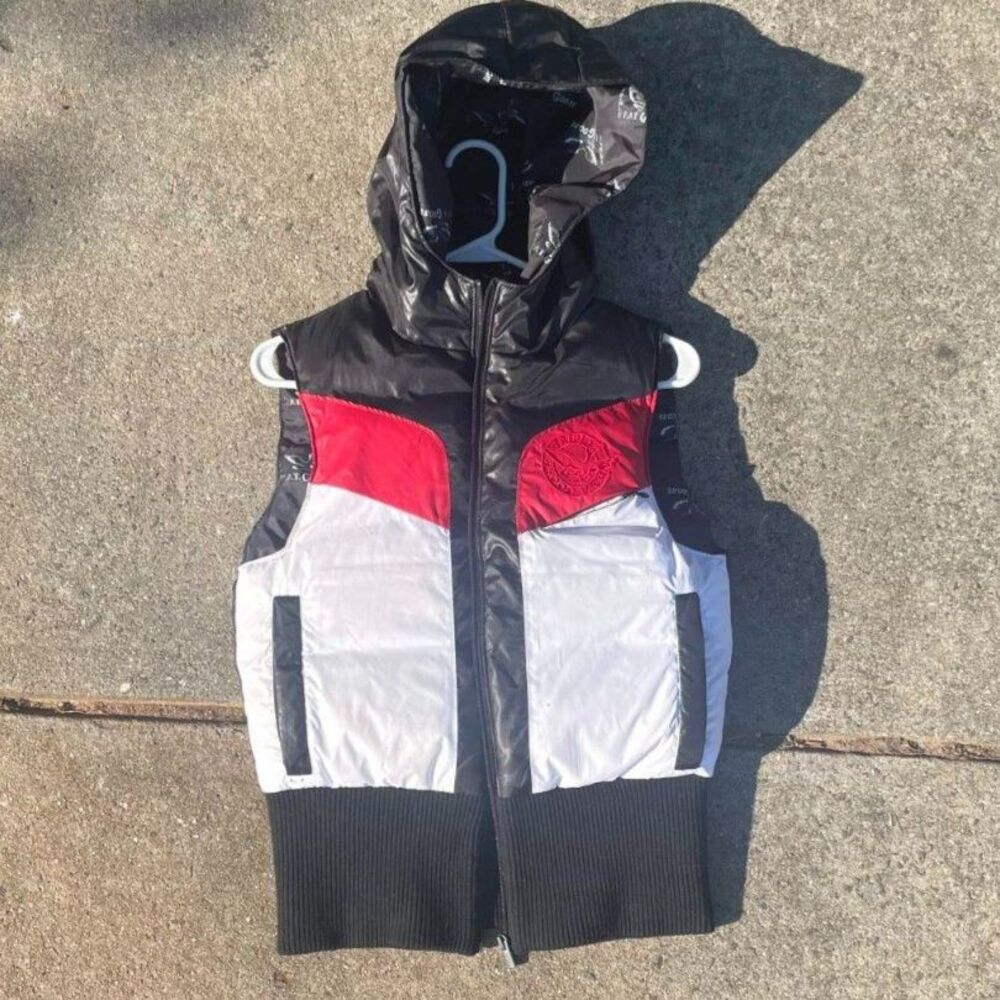 Vintage Triple Fat Goose Kids M Puffer Vest Red Black White Hooded Retro 90s